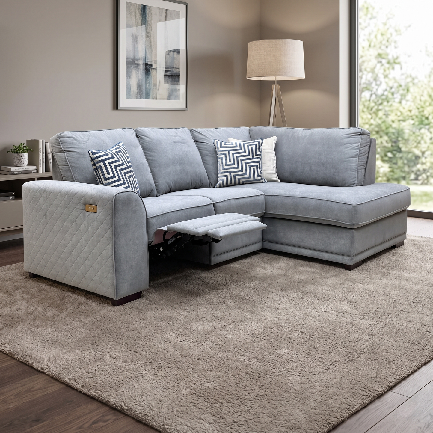 ‘Orka’ Graphite Grey Graceland Fabric Left Hand Facing Arm 2 Piece Motion Open End Corner Sofa