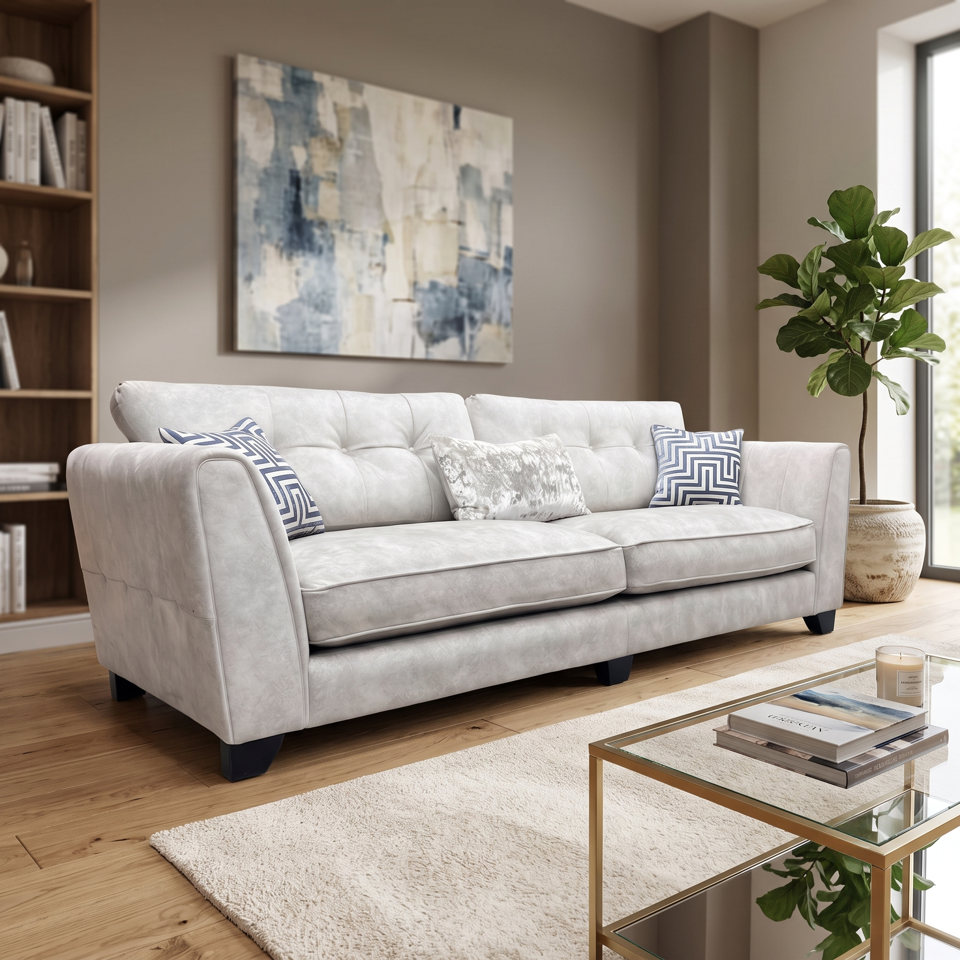 ‘Mariah’ Dapple Oyster No Insert 4 Seater Fabric Classic Back Split Frame Sofa – view 2