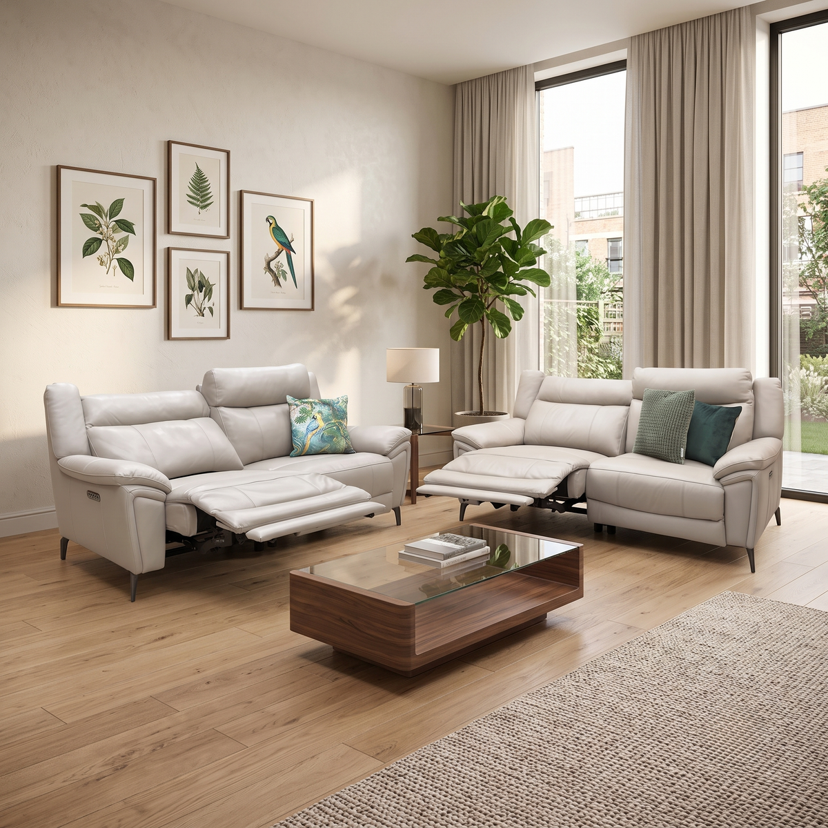 'Panache' Oyster Cat-40:08 Leather 3 + 3 Seater Power Recliner Sofa Set