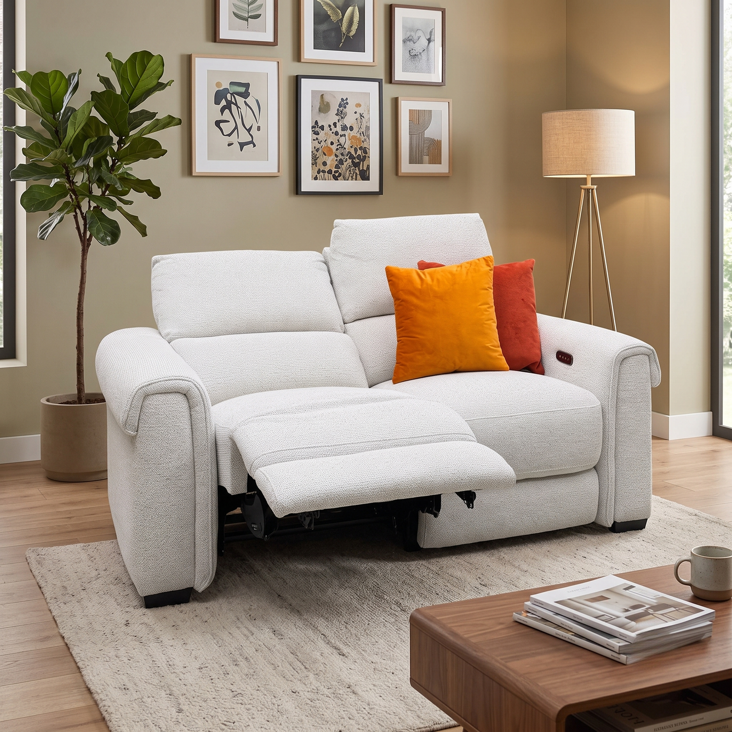'Nixon’ Milan Natural 61100 Fabric 2 Seater Power Recliner Sofa – view 2