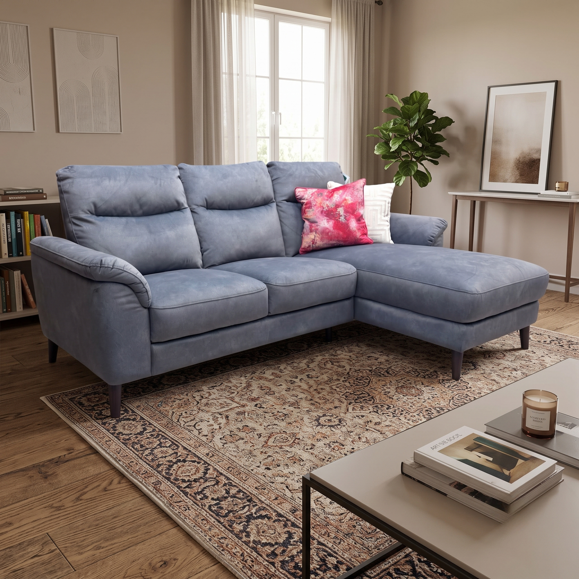 'Morgan' Dexter Shadow Grey 43519 Velvet Fabric Right Hand Facing 3 Seater Sofa with Chaise End – view 2