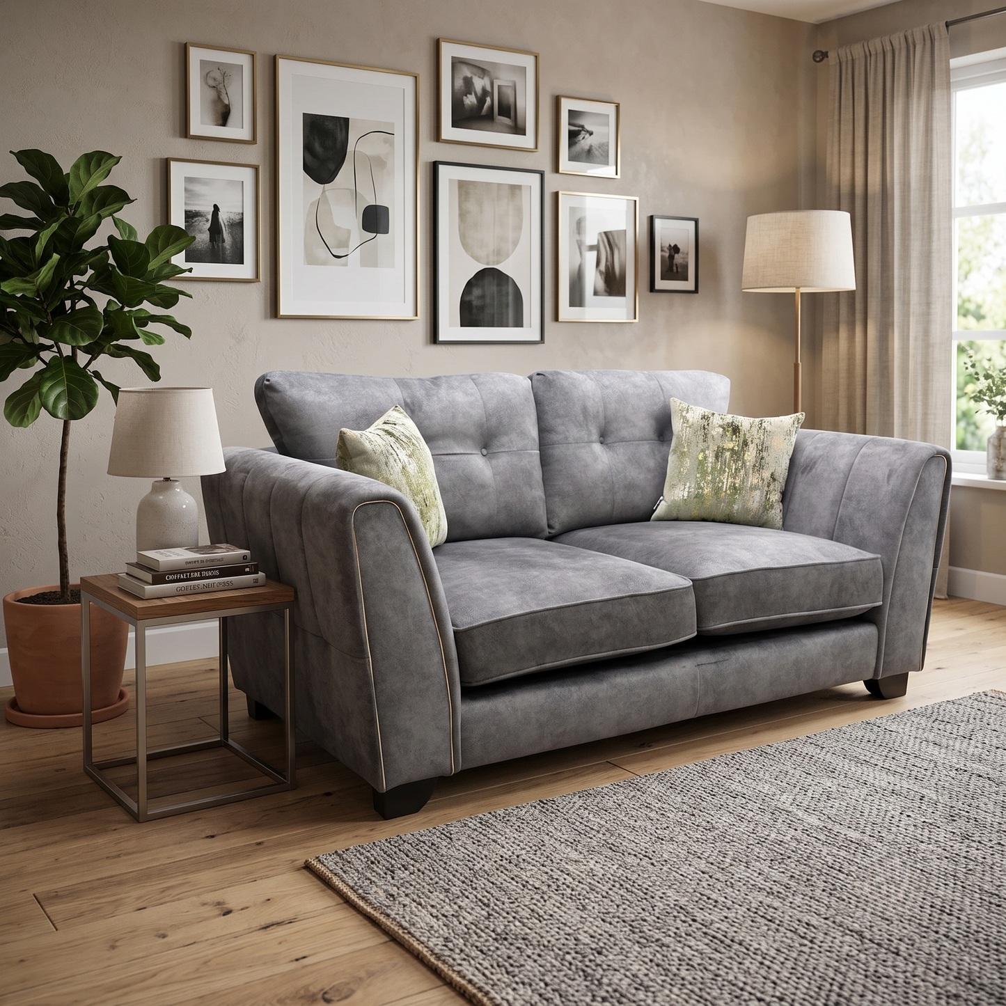 'Mariah' Dapple Moleskin-Tri Brass Velvet Fabric 2 Seater Classic Back Sofa – view 2