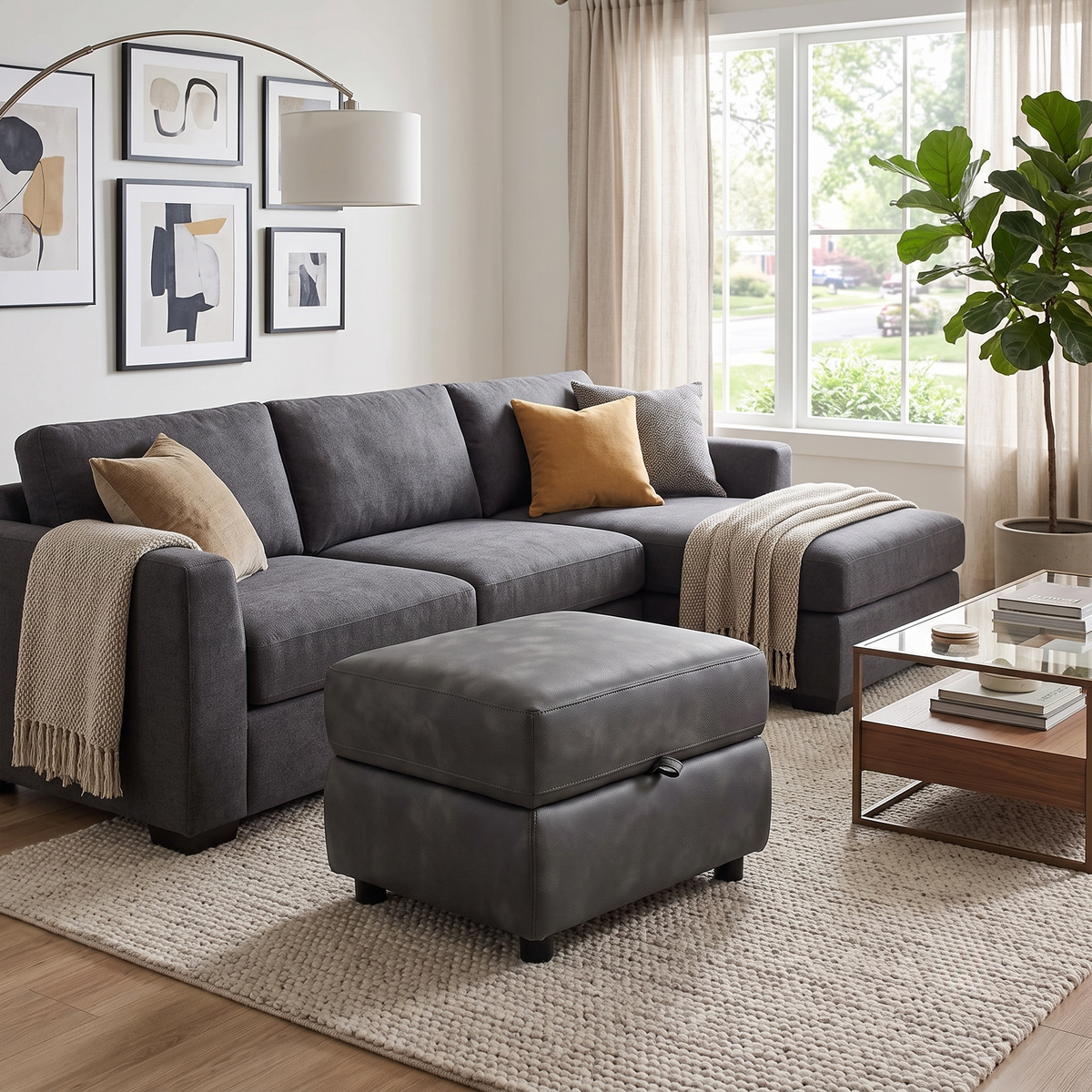 'Nixon’ Bfa-Bey-R23 Charcoal Fabric Storage Footstool – view 2