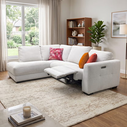 'Dinky’ Milan Natural 61100 Fabric Left Hand Facing Corner Chaise End Power Recliner Sofa
