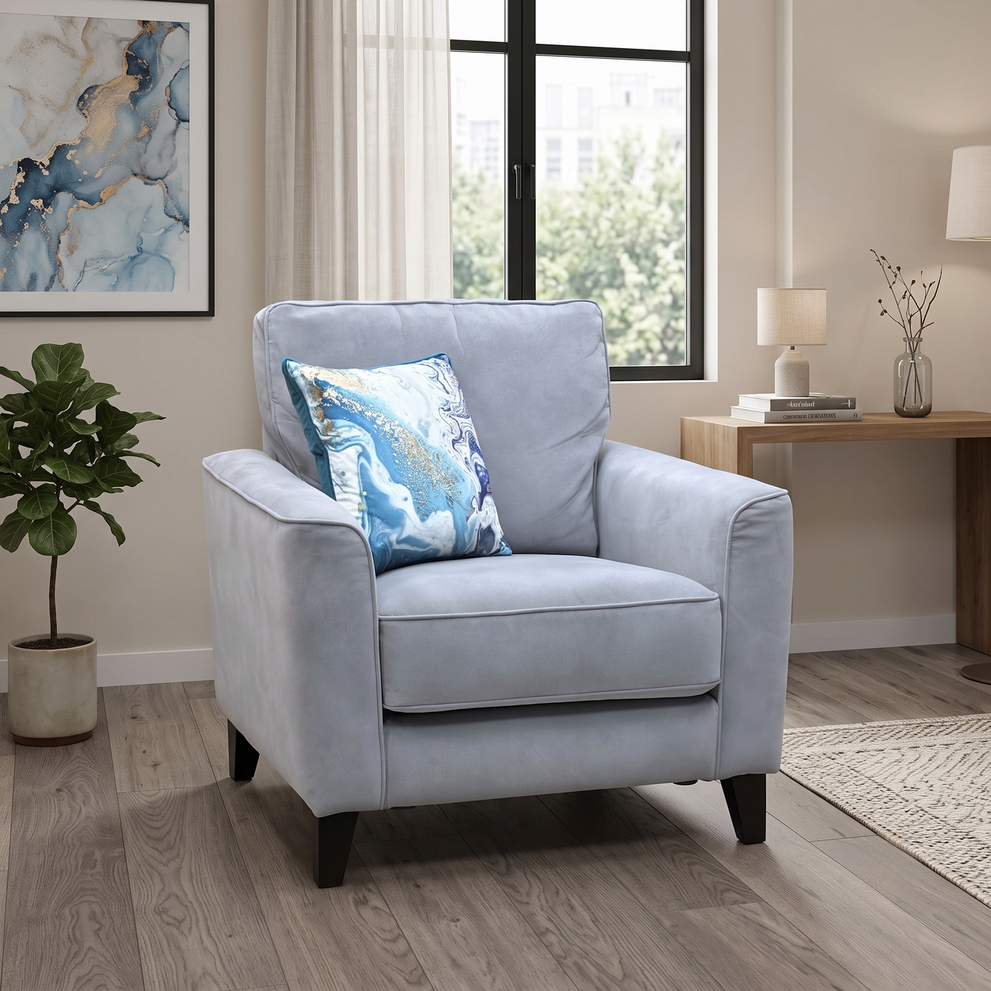 Ideal Home ‘Brondby’ Sfa-Pey-R09 Grey Velvet Fabric Armchair