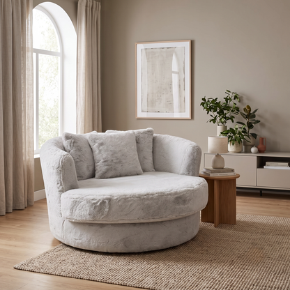 'Lorella' Vancouver Wolf Grey Faux Fur Large Swivel Chair