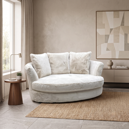 'Lorella' Vancouver Dawn Beige Faux Fur Pillow Back Cuddler Sofa