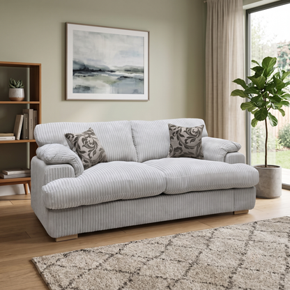 ‘Celine’ Mink and Mocha Celine Jumbo Cord Fabric 3 Seater Formal Back Deluxe Sofa Bed