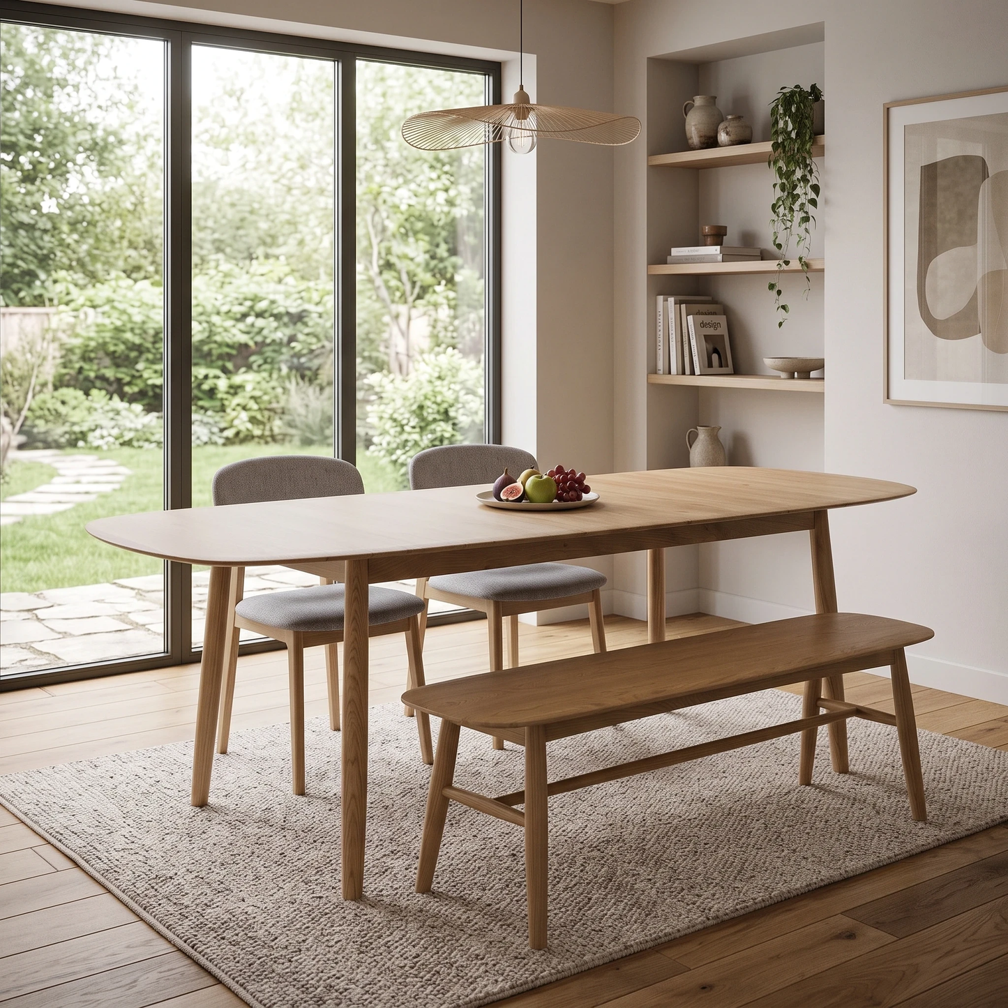 ‘Stockholm' Light Oak Solid Oak 150cm Dining Bench + 2 Dining Chairs