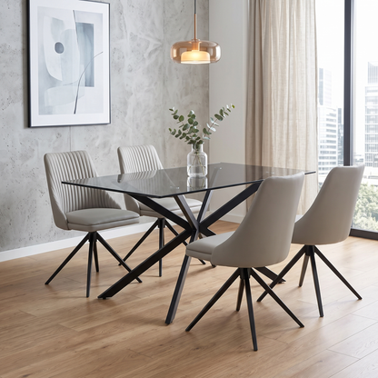 ‘Icon’ Light Taupe - Bronze Faux Leather Set of 4 Swivel Dining Chairs