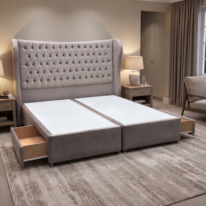 Artisan Collection ‘Camber’ 904 Warm Onyx Brown Velvet Fabric High Floor Standing Headboard + 2 Draw Divan Base - Super King
