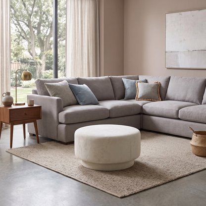 ‘Valentina’ Light Grey Fabric Designer Footstool