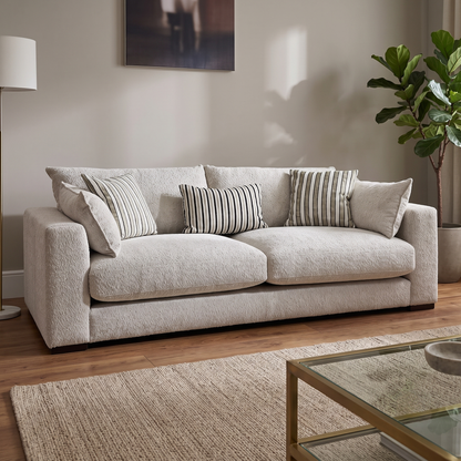 ‘Elise’ Taupe Boucle Fabric 4 Seater Sofa