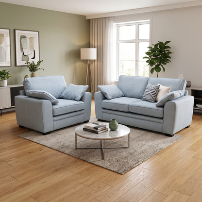 ‘Chalfont' Orm Duck Egg Tight Weave Fabric 3 Seater Sofa + Chair