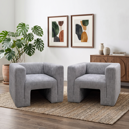‘Lauren’ Dark Grey Boucle Fabric Accent Chairs - Set of 2