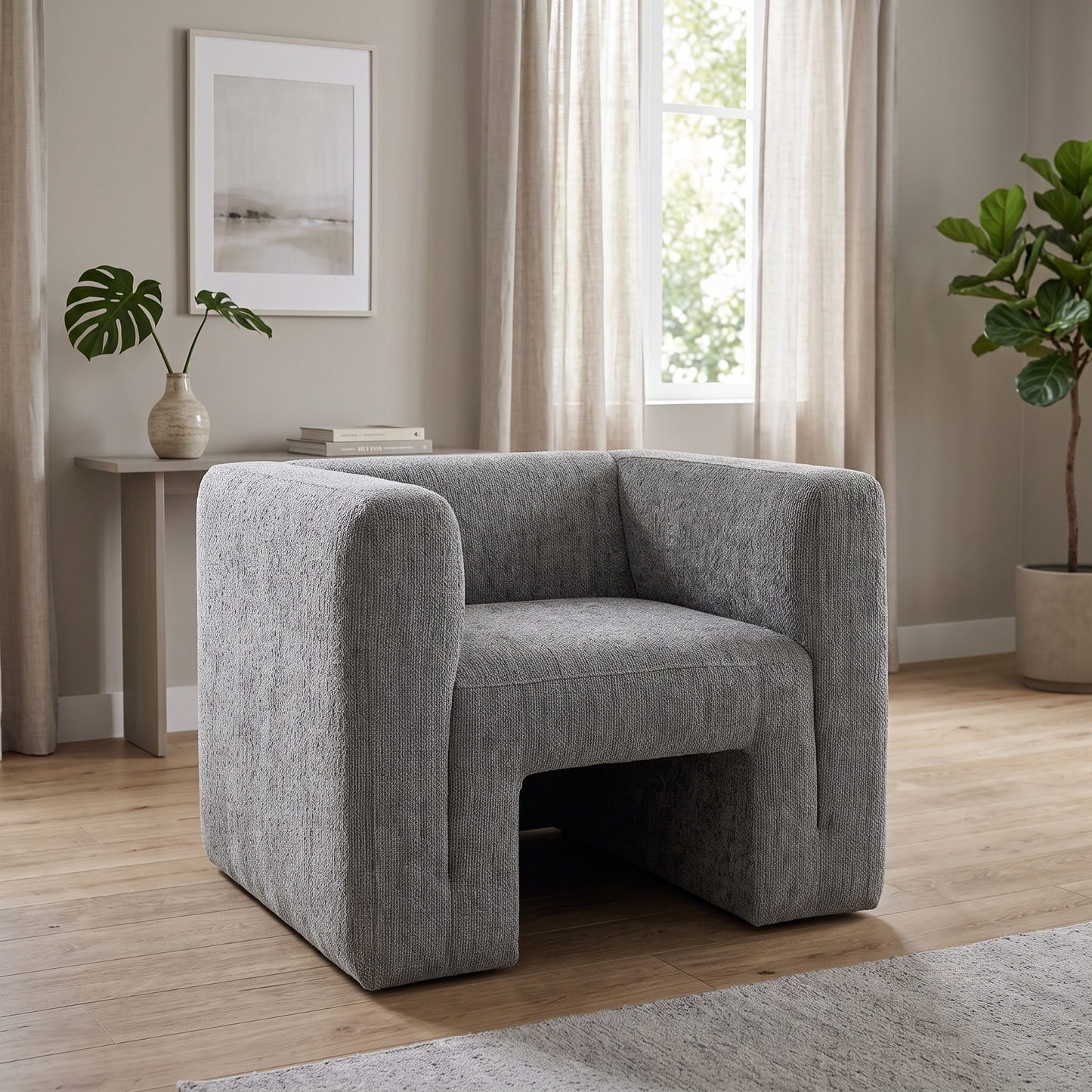 ‘Lauren’ Dark Grey Boucle Fabric Accent Chair