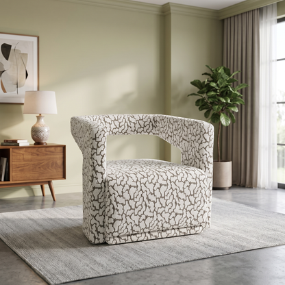 ‘Leo’ White and Bronze Patterned Fabric Accent Chair