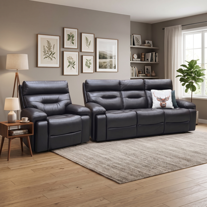 ‘Cinemax’ Lx-6413 Espresso Brown Leather 3 Seater 3 Cushion Power Recliner Sofa with Power Headrests + Chair