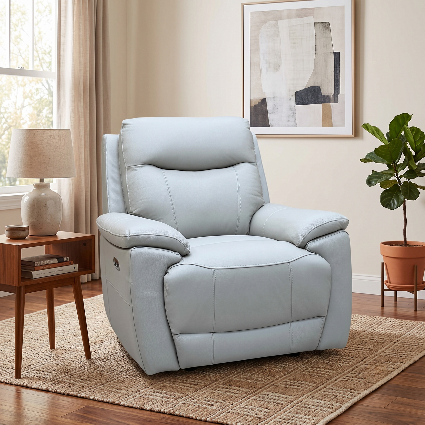 ‘Sloane’ Light Grey Leather Power Recliner Chair