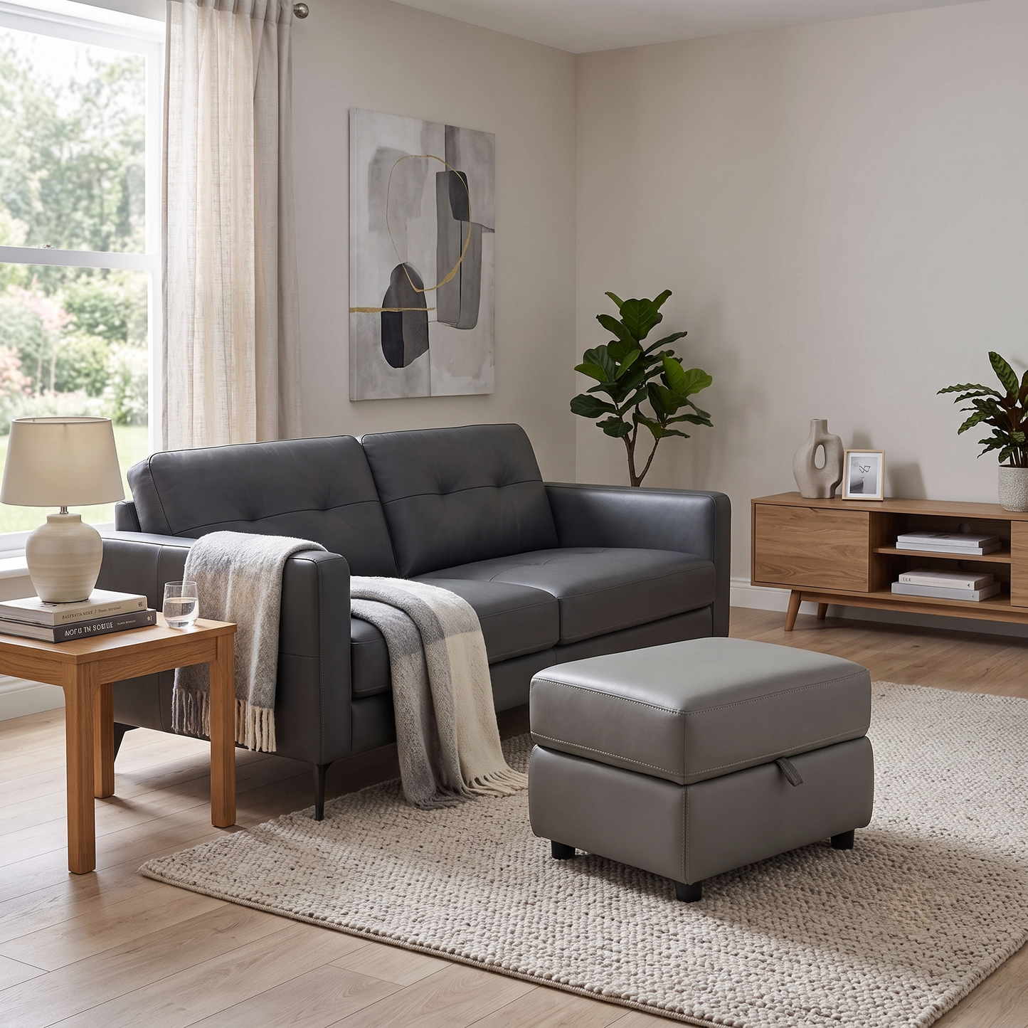 World of Leather ‘Nixon’ Bv-042e Elephant Grey Storage Footstool