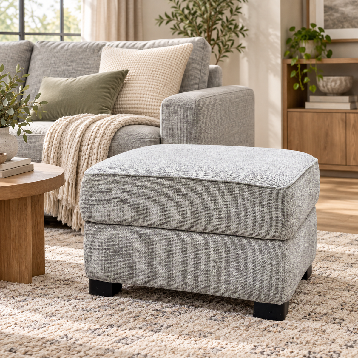 'Elora' Hopsack Mink Lt10 Woven Fabric Small Storage Footstool