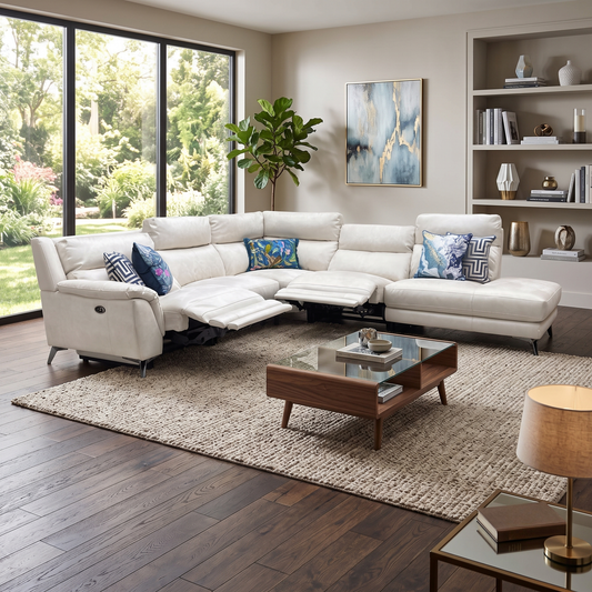 Contempo Bfa-Ori-R11 Cream Suede Fabric Right Hand Facing Corner Chaise End Sofa + Power Recliner Armless Unit – view 2