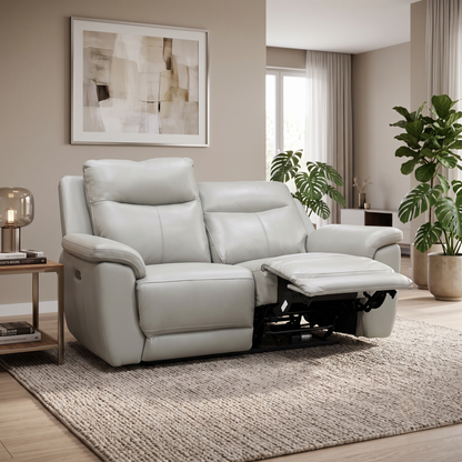'Bobby’ Cat-80_03 Light Grey Leather 2 Seater Power Recliner Sofa – view 2