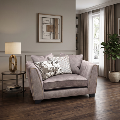 'Mariah' Dapple Chocolate-Tri Brass Insert Fabric Snuggler Chair