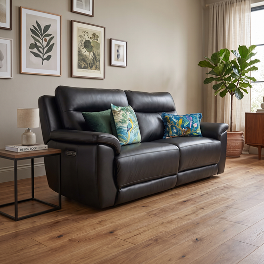 Bobby Cat-35/02 Black Leather 3 Power Recliner Sofa – view 2