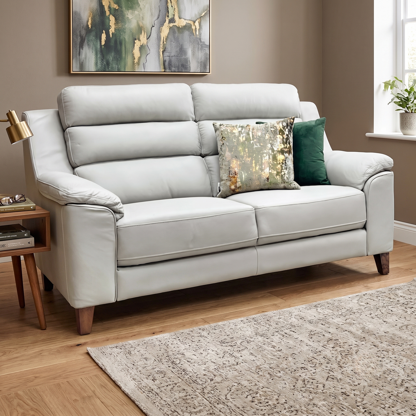 ‘Preston’ Pearl Grey Real Leather 2 Seater Sofa