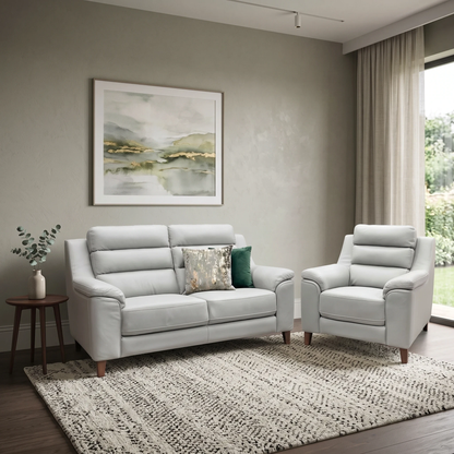 ‘Preston’ Pearl Grey Real Leather 2 Seater + Armchair Sofa Set