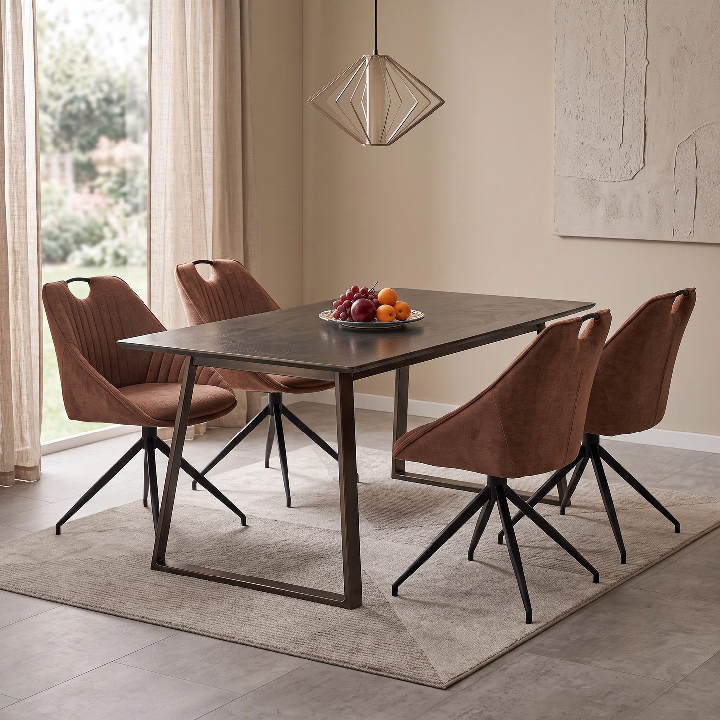 ‘Jai’ Rust Orange Fabric Set of 4 Swivel Dining Chairs