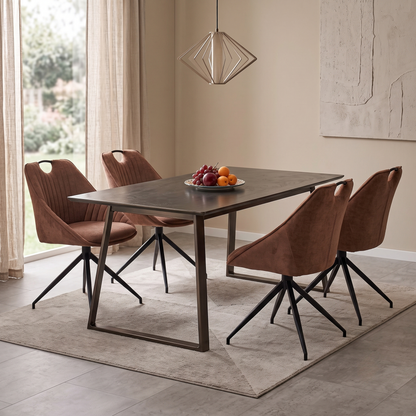 ‘Jai’ Rust Orange Fabric Set of 4 Swivel Dining Chairs