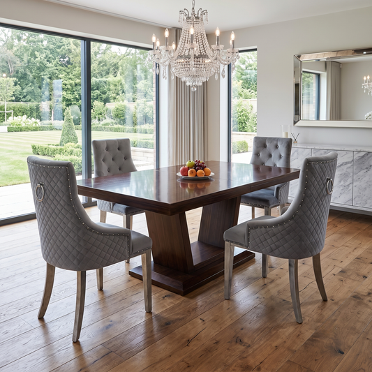 ‘Dolce’ Silver Velvet Fabric Set of 4 Dining Chairs