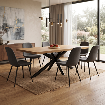 Bodahl ‘Athena’ 1 Oil Solid Oak Soft Edge 220cm Dining Table with Metal Star Base