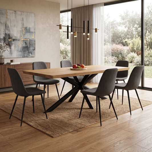 Bodahl ‘Athena’ 1 Oil Solid Oak Soft Edge 220cm Dining Table with Metal Star Base