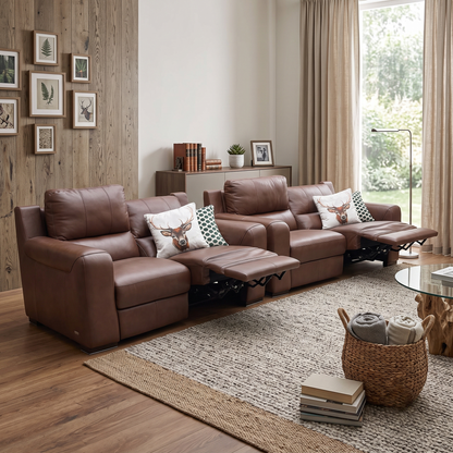 ‘Viali’ Cometa Brown 2874 Leather 3 + 2 Seater Power Recliner Sofa Set