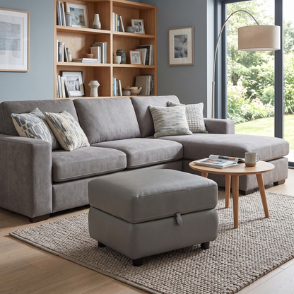 World of Leather ‘Touch’ Bv-042e Elephant Grey Leather Storage Footstool