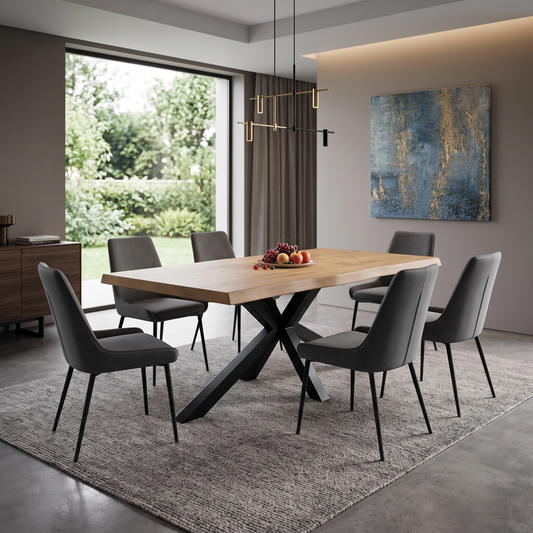 Bodahl ‘Terra’ 6 Bassano Solid Oak Raw Edge 180cm Dining Table with Metal Star Base – view 2
