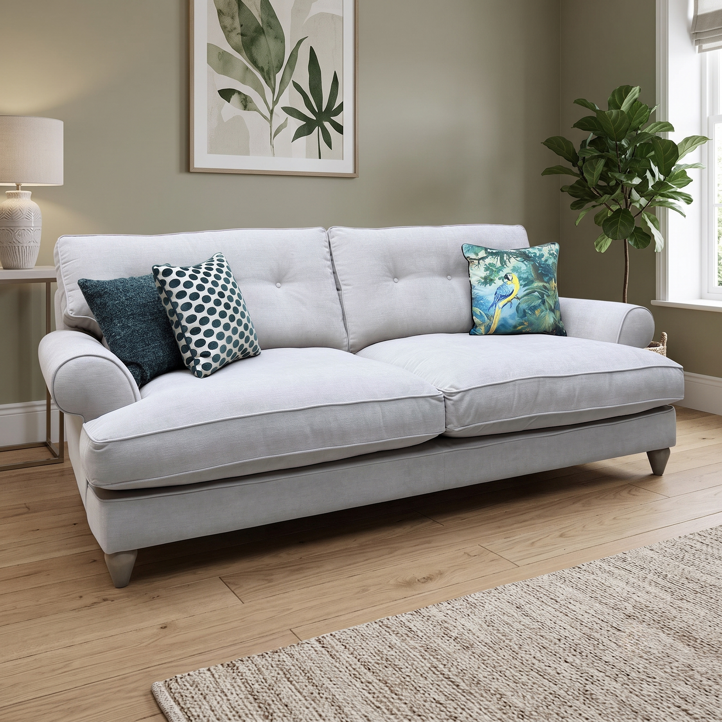 The Lounge Co. ‘Bronwyn’ Bra223 Brandy Butter Grey Fabric 4 Seater Classic Back Sofa