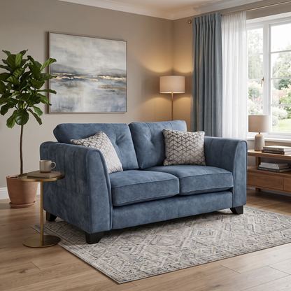‘Mariah’ Dapple Ocean Blue-No Insert Velvet Fabric 2 Seater Classic Back Sofa (Ariana)