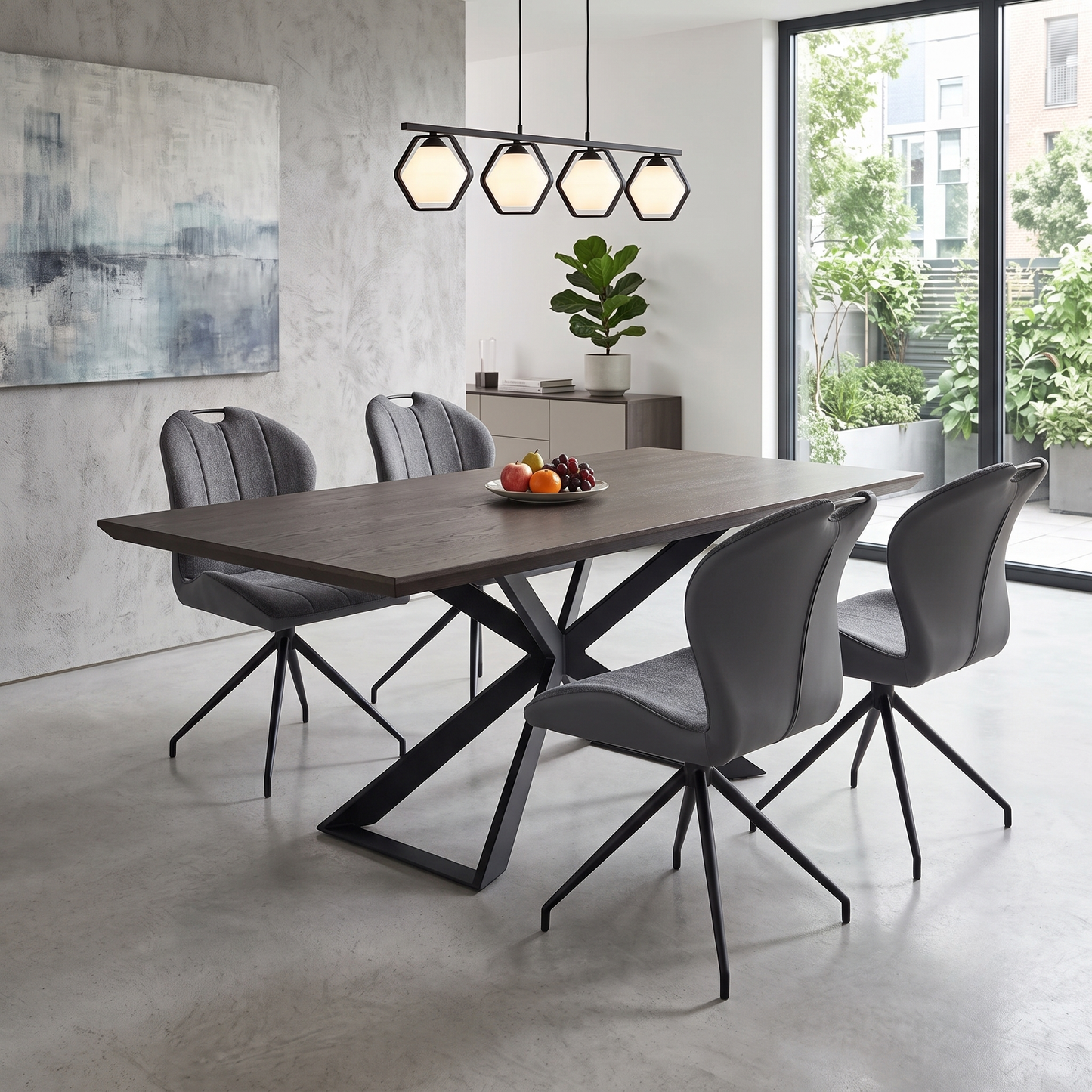 ‘Raul’ Anthracite Grey Fabric Set of 4 Swivel Dining Chairs