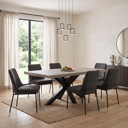 Bodahl ‘Njord’ 8 Vintage Grey Solid Oak Straight Edge 160cm Dining Table with Metal Star Base