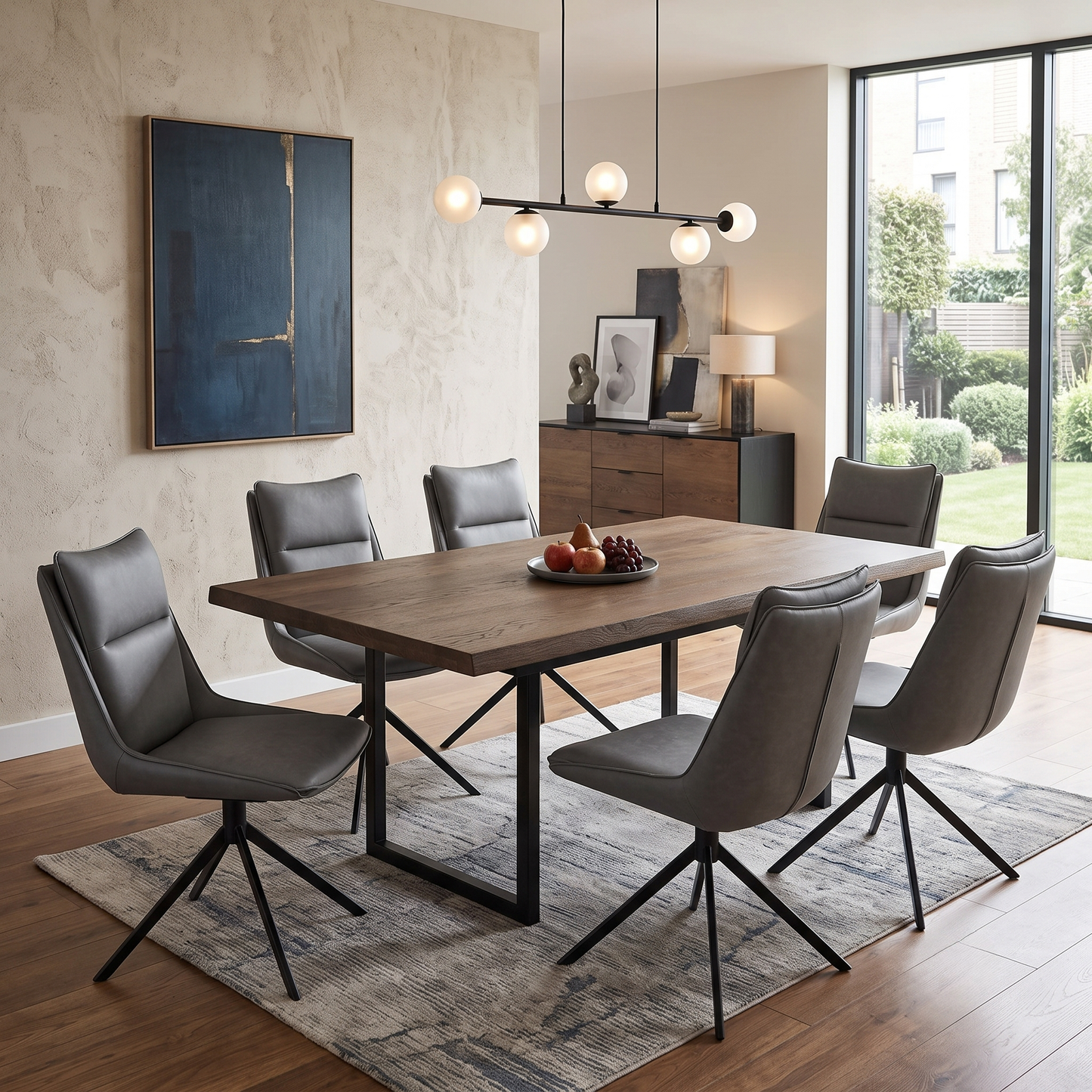 ‘Catalina’ Dark Grey Faux Leather Set of 6 Swivel Dining Chairs
