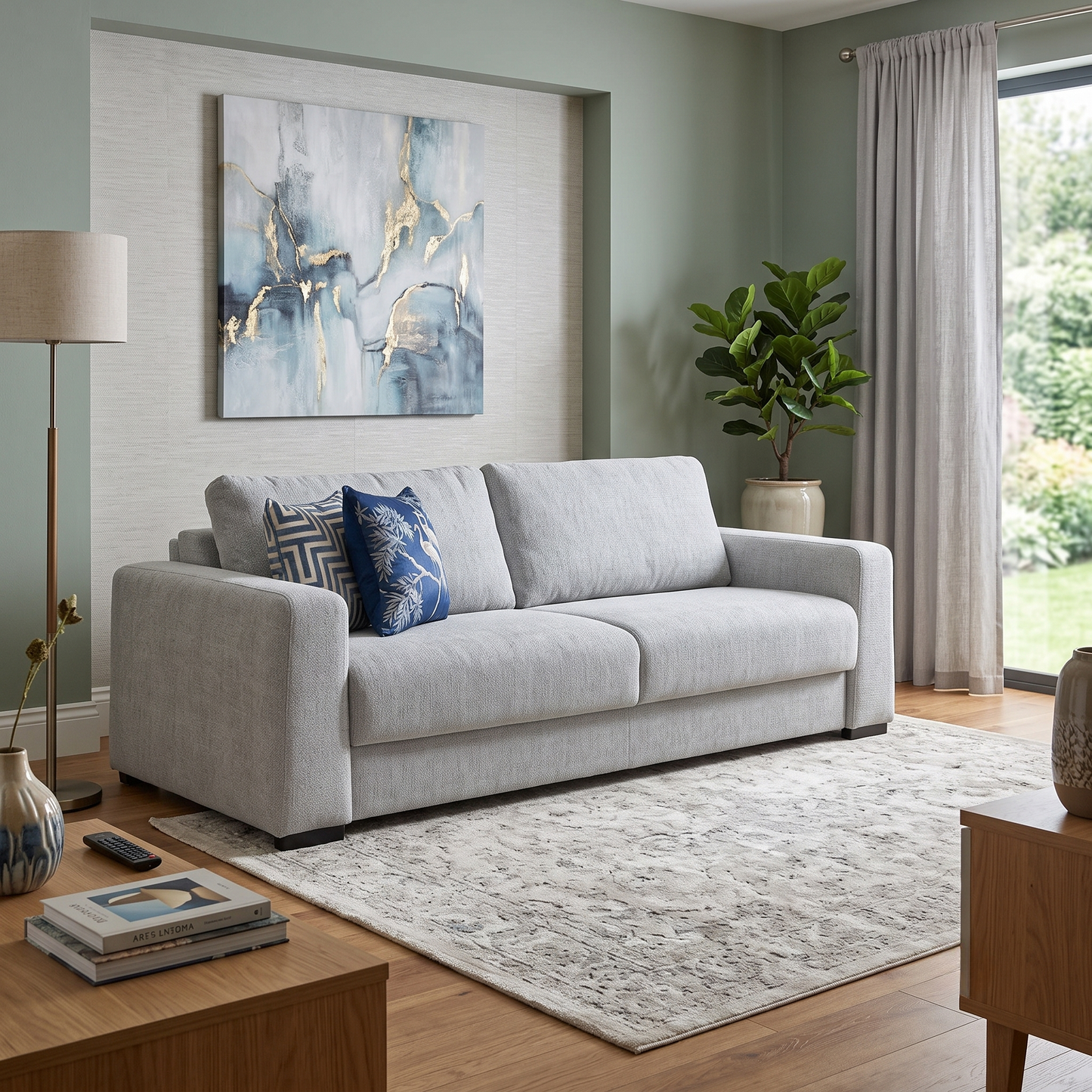 ‘Archie’ Light Grey Fabric 4 Seater Deluxe Sofa Bed