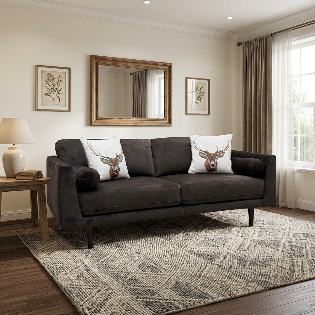 Habitat ‘Jacob’ Bourneville Chocolate Brown Velvet Fabric 3 Seater Sofa