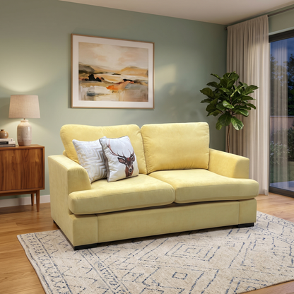 ‘Freya’ Lemon Yellow Freya Fabric 2 Seater Deluxe Sofa Bed