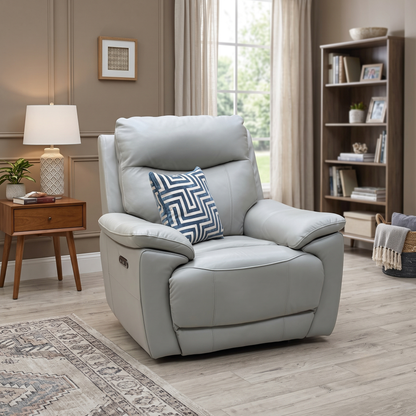 ‘Sloane’ Lead Grey Leather Power Recliner Chair