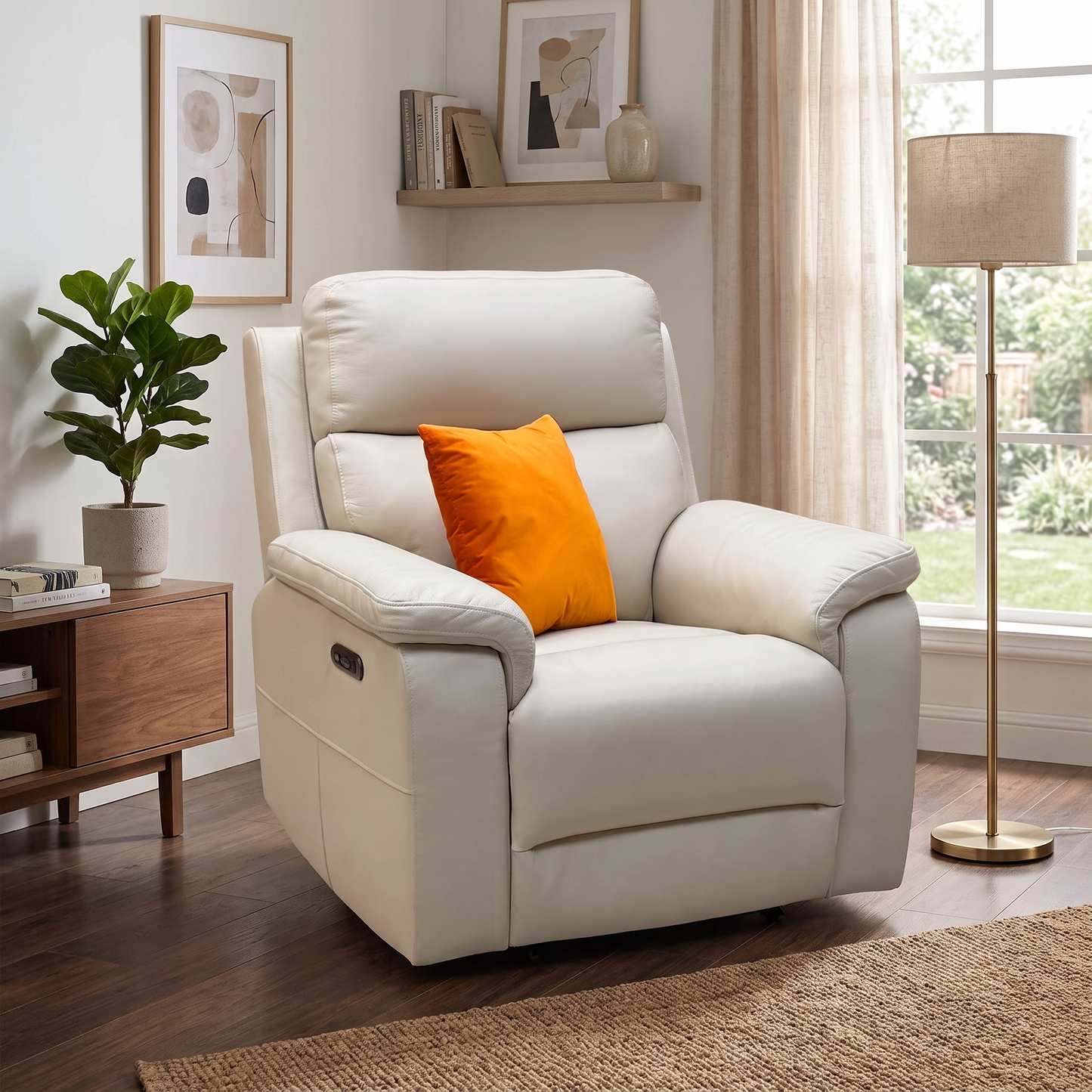 ‘Raven' Montana Bone China Cat-60_05 Cream Leather Power Recliner Chair