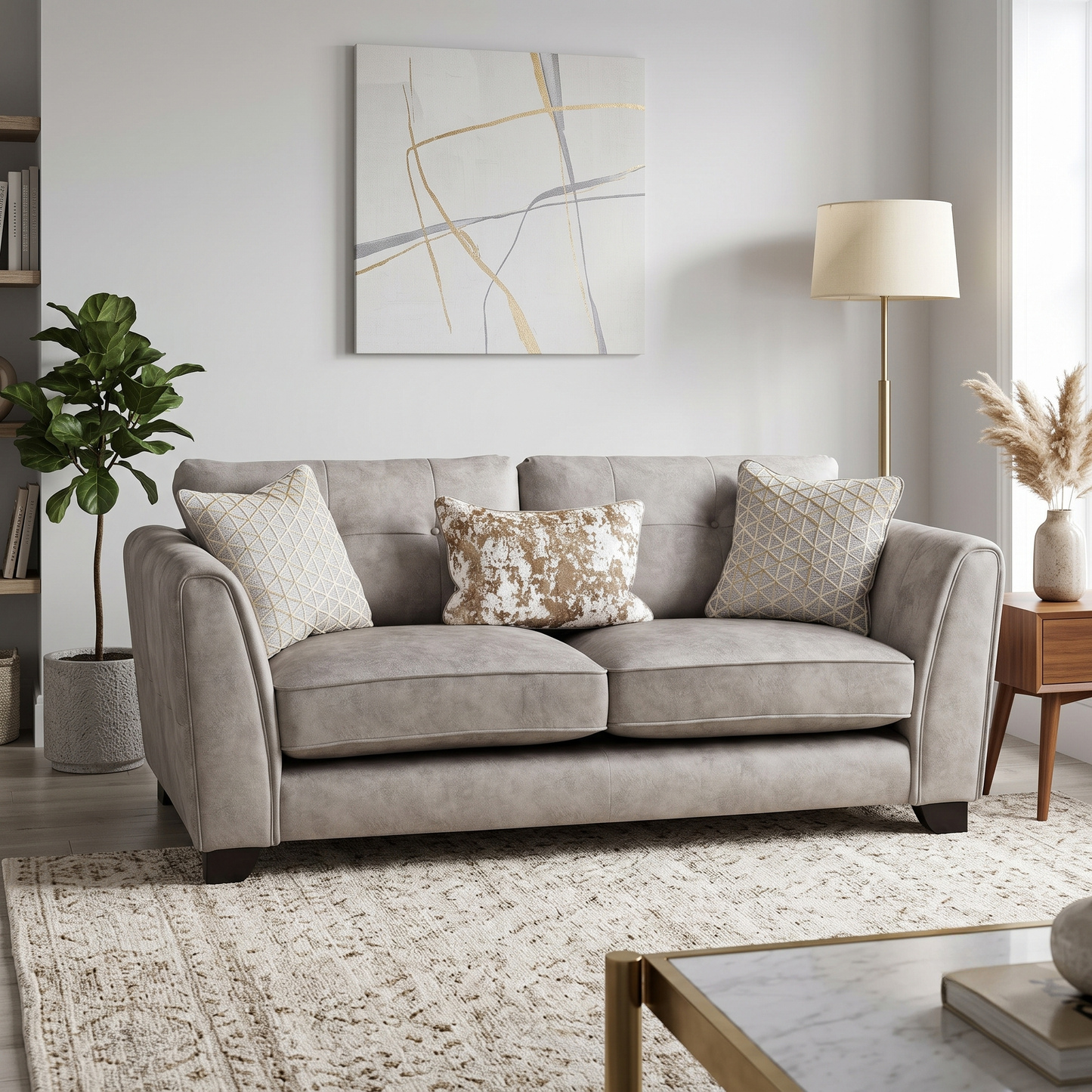 ‘Mariah’ Dapple Silver-No Insert Velvet Fabric Classic Back 3 Seater Sofa